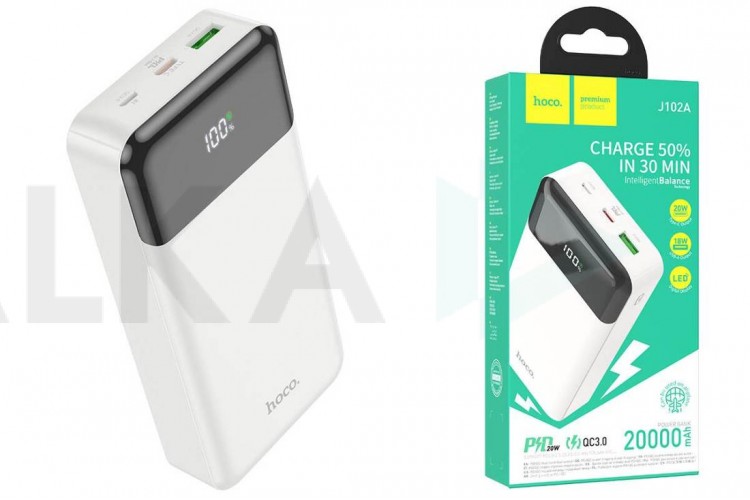 Универсальный дополнительный аккумулятор Power Bank HOCO J102A PD20W + QC3.0 (20000 mAh) (белый)