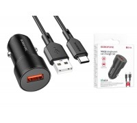 Автомобильное зарядное устройство АЗУ USB + кабель Type-C Borofone BZ19A QC3.0 (черный)