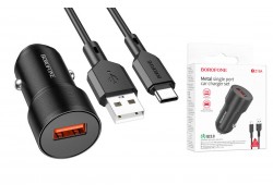Автомобильное зарядное устройство АЗУ USB + кабель Type-C Borofone BZ19A QC3.0 (черный)