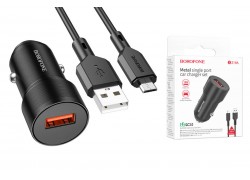 Автомобильное зарядное устройство АЗУ USB + кабель MicroUSB BOROFONE BZ19A  QC3.0 (черный)