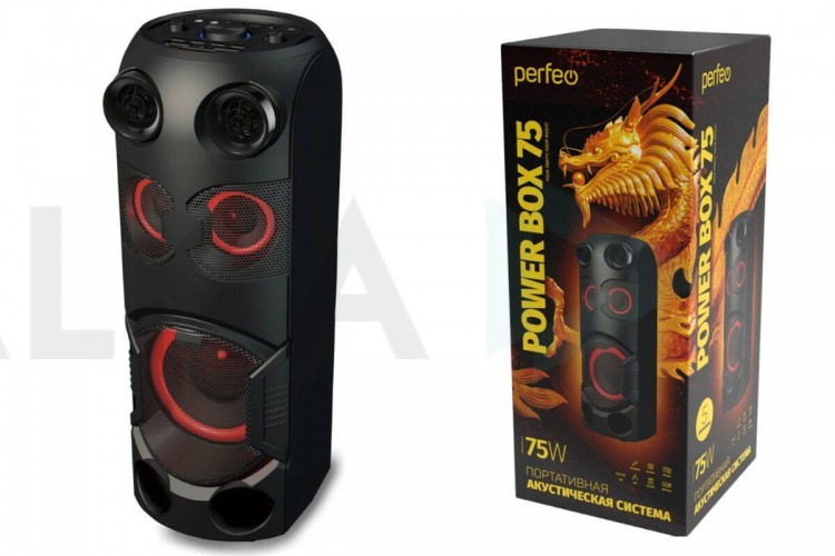 Активная напольная акустика Perfeo ”Power Box 75” EQ, MP3 USB|microSD, AUX, FM, 2xMIC, TWS черн