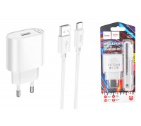 Сетевое зарядное устройство USB + кабель Type-C HOCO C109A Fighter (10.5W)  белый