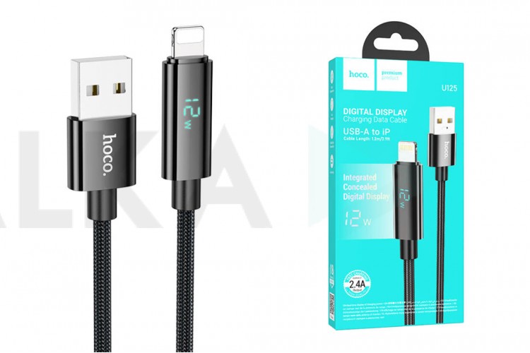 Кабель USB - Lightning HOCO U125  Benefit charging data cable with display (черный) 1,2м