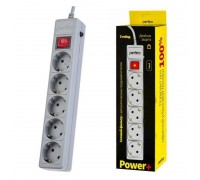 Сетевой фильтр Perfeo "POWER+", 1,8м, 5 розеток, серый (PF-PP-5/1,8-G)