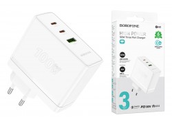 Сетевое зарядное устройство 2USB-C + USB  BOROFONE BN11 PD100W (белый)