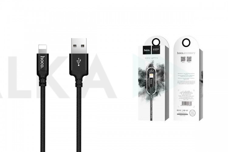 Кабель USB - Lightning HOCO X14, 2,4A (черный) 2м (в оплетке)