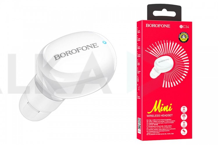 Bluetooth гарнитура BOROFONE BC34 (белый) (У)