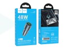 Автомобильное зарядное устройство АЗУ USB + USB-C HOCO Z60 Bloom 48W dual-port PD30W+QC3.0 multi-protocol (металлический серый)