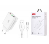 Сетевое зарядное устройство USB + USB-C XO L120 (EU) multi port fast charging charger (USB-C 20W/USB-A 18W) with Micro cable(NB103) (белый)