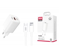 Сетевое зарядное устройство USB USB-C XO L96 (EU) Quick Charger (PD30W / USB QC18W) with Lightning cable (Белый)