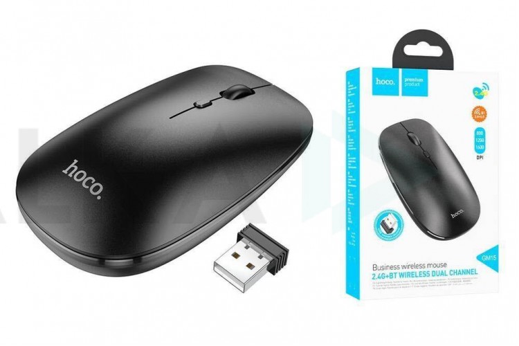 Мышь беспроводная HOCO GM15 (USB, 2.4ГГц+ВТ, 10м)  (черный)