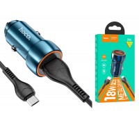 Автомобильное зарядное устройство АЗУ USB + кабель Type-C HOCO Z46 Blue QC3.0 (синий)