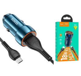 Автомобильное зарядное устройство АЗУ USB + кабель Type-C HOCO Z46 Blue QC3.0 (синий)