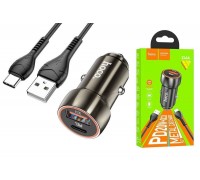 Автомобильное зарядное устройство АЗУ USB + Type-C + кабель Type-C HOCO Z46 Blue PD20W + QC3.0 (серый)