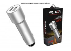 Автомобильное зарядное устройство АЗУ 2USB WALKER WCR-22, 2.4А, 12Вт, удлиненный корпус, серебряное