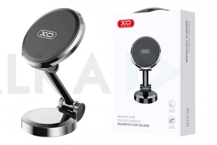 Держатель автомобильный для телефона XO C133 metal magnetic suction 360 ° rotating bracket (equipped with one square and one round iron) (Чёрный)