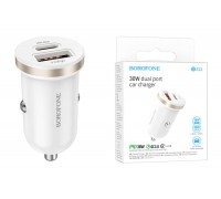 Автомобильное зарядное устройство АЗУ USB + USB-C BOROFONE BZ22  PD30W + QC3.0 (белый)