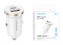 Автомобильное зарядное устройство АЗУ USB + USB-C BOROFONE BZ22  PD30W + QC3.0 (белый)