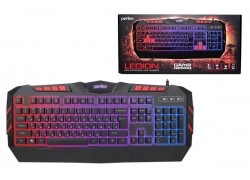 Клавиатура проводная Perfeo "LEGION" Multimedia, GAME DESIGN, подсветка 3х-цветная USB  (черный)