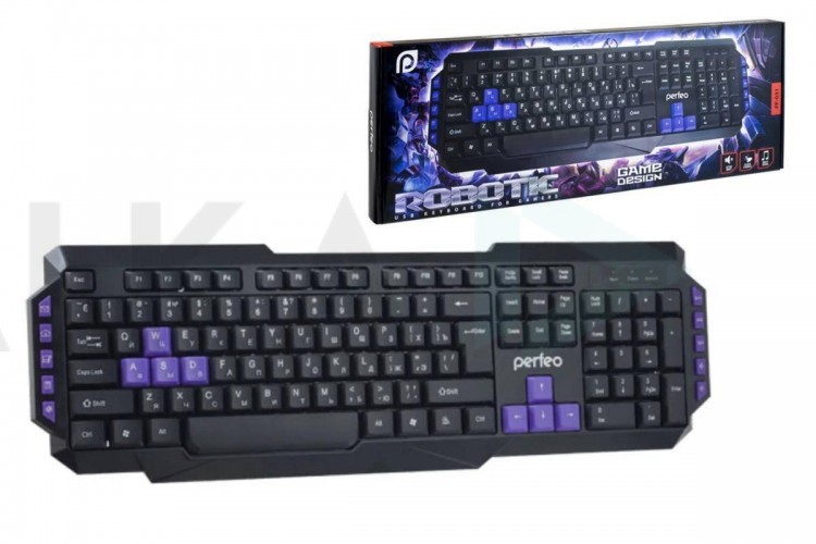 Клавиатура проводная Perfeo "ROBOTIC" Multimedia, USB GAME DESIGN  (черный)