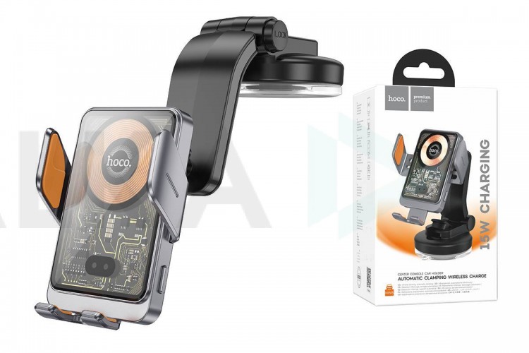 Держатель автомобильный для телефона HOCO HW8 Transparent Discovery Edition wireless fast charging car holder(center console) черный прозрачный