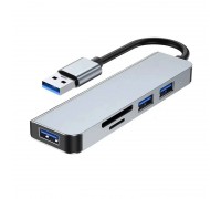 Разветвитель USB HUB 3.0 на 3 порта (USB 3.0 + USB 2.0*2 + кардридер) серый