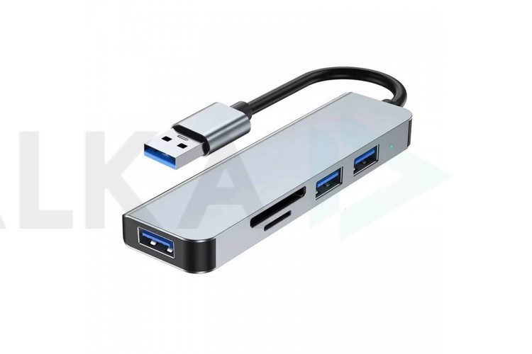 Разветвитель USB HUB 3.0 на 3 порта (USB 3.0 + USB 2.0*2 + кардридер) серый