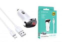 Автомобильное зарядное устройство АЗУ 2USB + кабель Lightning BOROFONE BZ15 2400 mAh (белый)