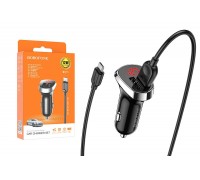 Автомобильное зарядное устройство АЗУ 2USB + кабель MicroUSB BOROFONE BZ15 2400 mAh digital displey (черный)