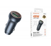 Автомобильное зарядное устройство АЗУ BOROFONE BZ32B Fresh 48W с 2 портами USB + Type-C PD30W+QC3.0 (металлический серый)