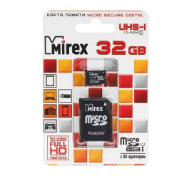 Карта памяти microSDHC MIREX 32 GB UHS-I (class 10) с адаптером (13613-ADSUHS32)