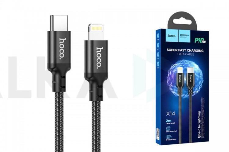 Кабель USB Type-C - Lightning HOCO X14 (черный) 3м (в оплетке)