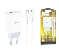 Сетевое зарядное устройство USB-C + кабель Lightning - Type-C HOCO C97A PD20W+QC 3.0 быстрая зарядка (белый)