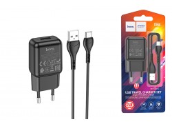 Сетевое зарядное устройство USB + кабель Type-C HOCO C96A (черный)