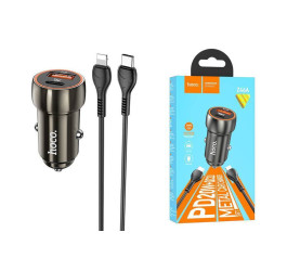 Автомобильное зарядное устройство АЗУ USB + Type-C + кабель Lightning HOCO Z46A Blue whale PD20W+QC3.0 (серый)