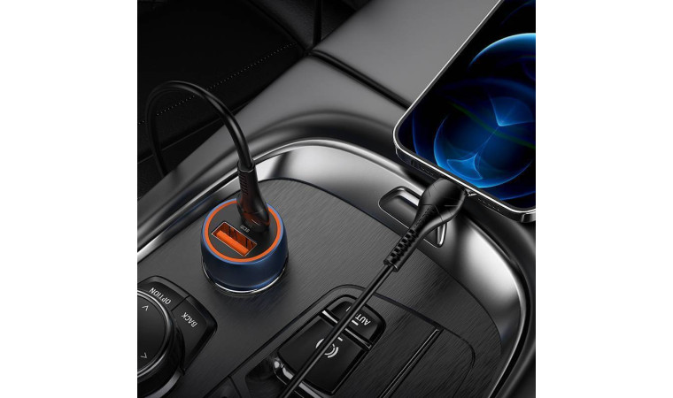 Автомобильное зарядное устройство АЗУ USB + Type-C + кабель Lightning HOCO Z46A Blue whale PD20W+QC3.0 (серый)