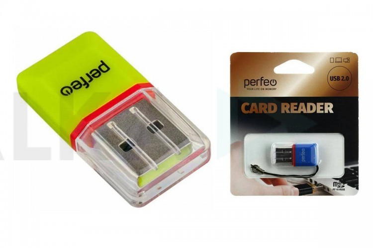 Картридер Perfeo Card Reader Micro SD, (PF-VI-R008 Green) зелёный