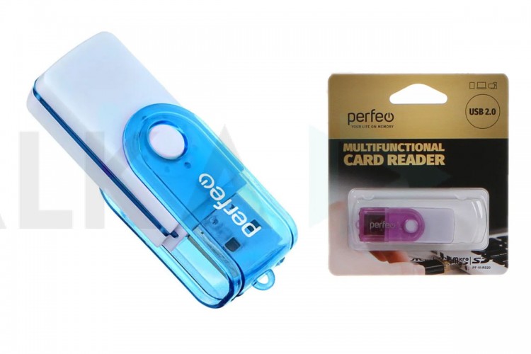 Картридер Perfeo Card Reader SD/MMC+Micro SD+MS+M2, (PF-VI-R020 Blue) синий