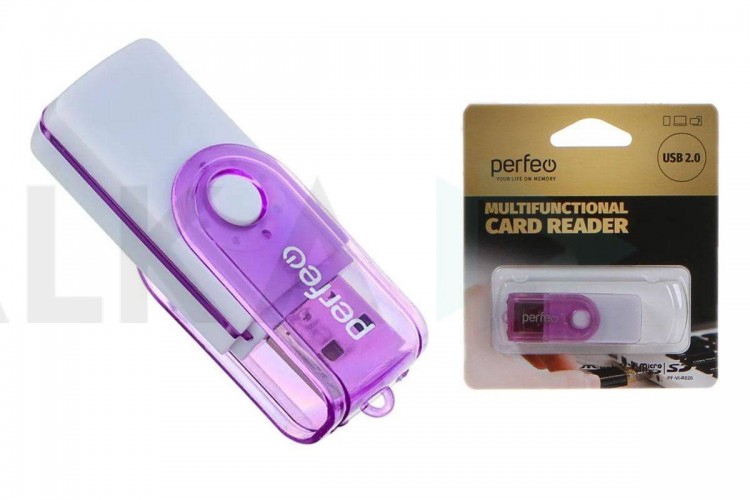 Картридер Perfeo Card Reader SD/MMC+Micro SD+MS+M2, (PF-VI-R020 Purple) фиолетовый