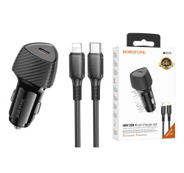 Автомобильное зарядное устройство АЗУ USB-C + кабель Lightning BOROFONE BZ31B Solid (черный)
