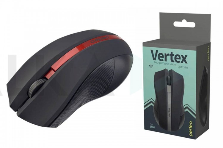 Мышь беспроводная Perfeo "VERTEX", 3 кн, DPI 1000, USB (черно-красный)