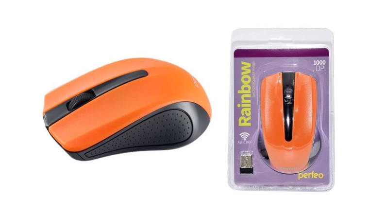 Мышь беспроводная Perfeo "RAINBOW" 3 кнопки USB (черно-оранжевый) Мышь беспроводная Perfeo "RAINBOW" 3 кнопки USB (черно-оранжевый)