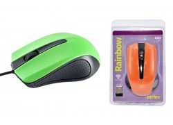 Мышь проводная Perfeo "RAINBOW", 3 кн, USB, (черно-зеленый)