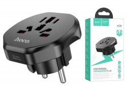Сетевой адаптер-переходник Hoco AC6 Unimpeded universal conversion plug (EU) Black