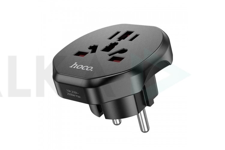 Сетевой адаптер-переходник Hoco AC6 Unimpeded universal conversion plug (EU) Black