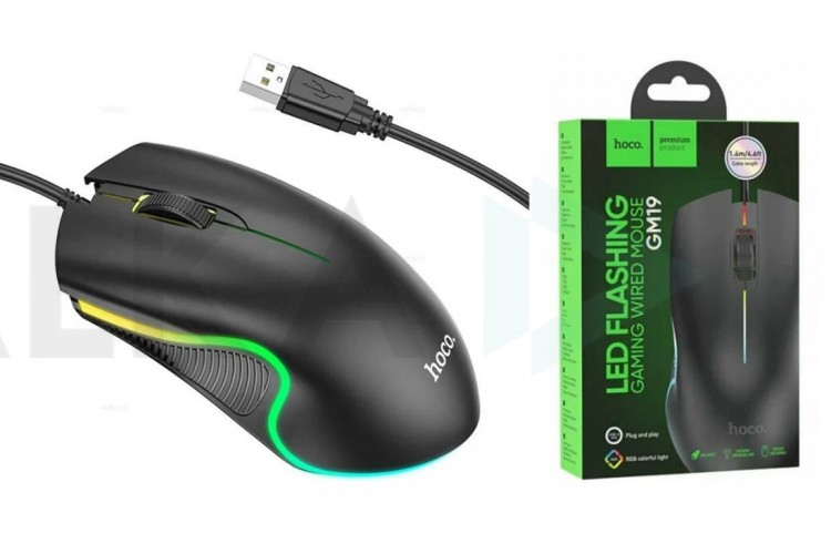 Мышь проводная Hoco GM19 Enjoy gaming luminous wired mouse black (игровая)