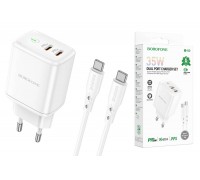 Сетевое зарядное устройство 2USB-С + кабель Type-C BOROFONE BN9 PD 35W (белый)