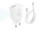 Сетевое зарядное устройство 2USB-С + кабель Type-C BOROFONE BN9 PD 35W (белый)