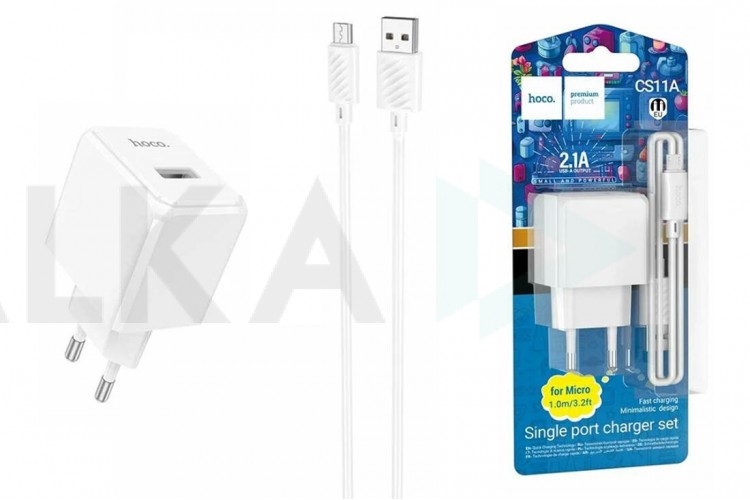 Сетевое зарядное устройство USB + кабель MicroUSB HOCO CS11A  2100mAh (белый)