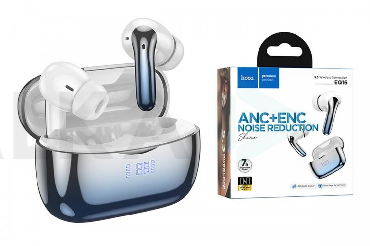 Наушники вакуумные беспроводные HOCO EQ16 Shine wireless BT headset (черно-синяя глазурь)